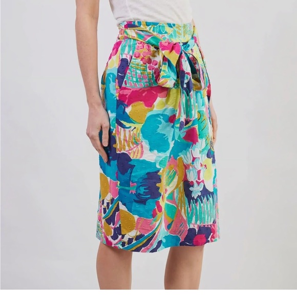 J. Crew Tie Waist Skirt In Seaside Vibrant Watercolor Floral Size 2 - Picture 3 of 9